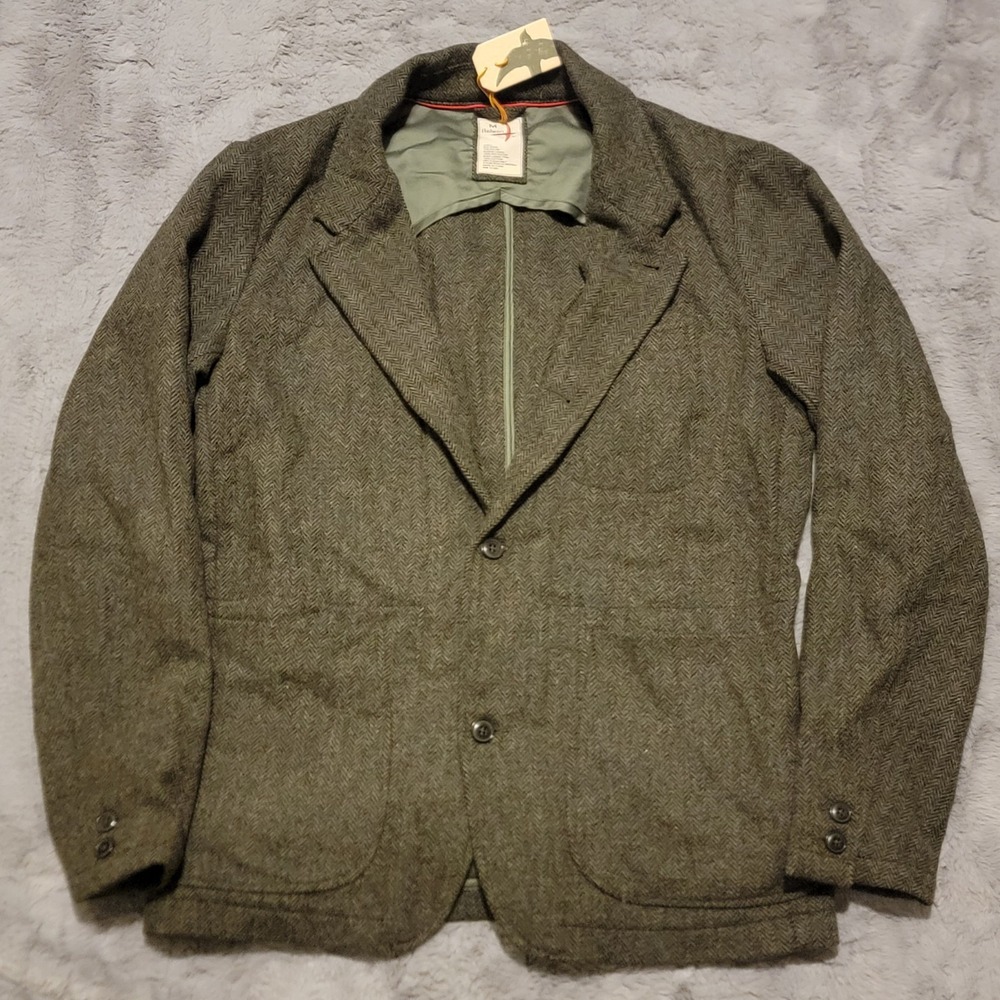Relwen Heritage Trap Blazer Mens Medium Green Wool Herringbone Tweed Sport Coat